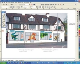 Illustration showing lettering and window graphics