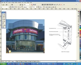 Illustation showing curved flexface sign.